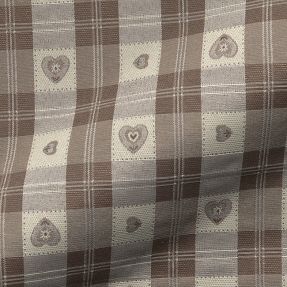 Tkanina dekoracyjna żakardowa DOUBLE FACE Landhaus Heart Check taupe