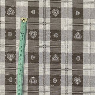 Tkanina dekoracyjna jacquard DOUBLE FACE Landhaus Heart Check taupe