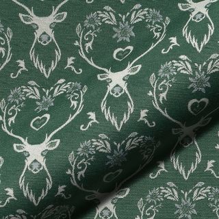 Tkanina dekoracyjna jacquard DOUBLE FACE Landhaus Deer Heart forest green