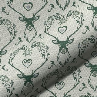 Tkanina dekoracyjna jacquard DOUBLE FACE Landhaus Deer Heart forest green