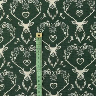 Tkanina dekoracyjna jacquard DOUBLE FACE Landhaus Deer Heart forest green