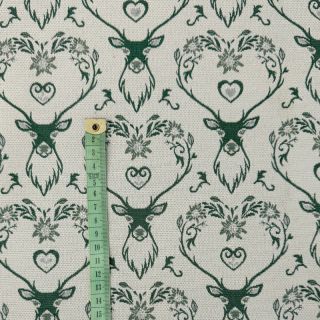 Tkanina dekoracyjna jacquard DOUBLE FACE Landhaus Deer Heart forest green