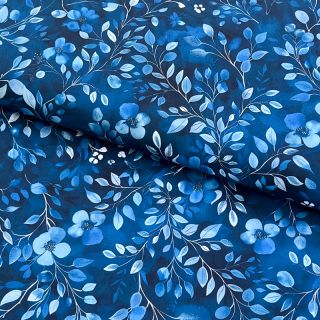 Tkanina bawełniana Blue leaves digital print