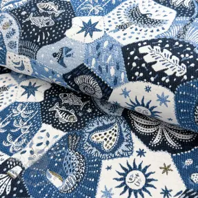 Tkanina dekoracyjna jacquard Tucan allover bleu