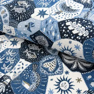 Tkanina dekoracyjna jacquard Tucan allover bleu