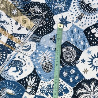 Tkanina dekoracyjna jacquard Tucan allover bleu