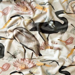 Tkanina dekoracyjna VELVET Heron bird camel