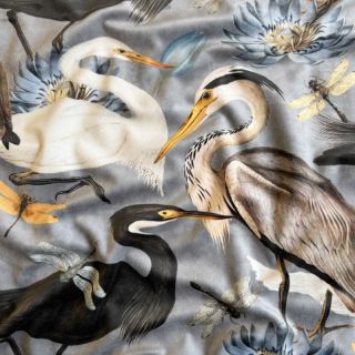 Tkanina dekoracyjna VELVET Heron bird steel grey
