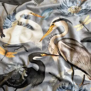 Tkanina dekoracyjna VELVET Heron bird steel grey
