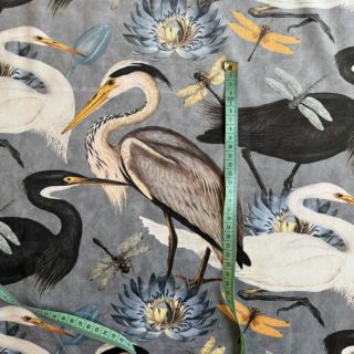 Tkanina dekoracyjna VELVET Heron bird steel grey