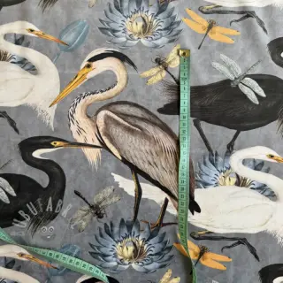 Tkanina dekoracyjna VELVET Heron bird steel grey