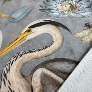 Tkanina dekoracyjna VELVET Heron bird steel grey