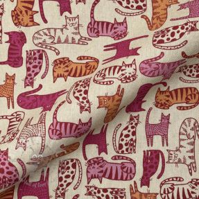Tkanina dekoracyjna Linenlook Cat Wildlife Art pink