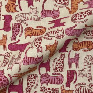 Tkanina dekoracyjna Linenlook Cat Wildlife Art pink