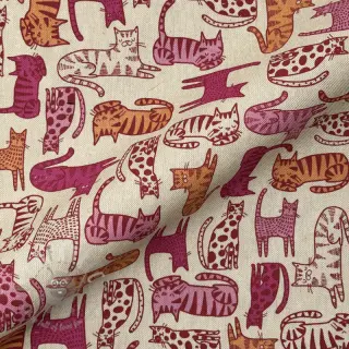 Tkanina dekoracyjna Linenlook Cat Wildlife Art pink