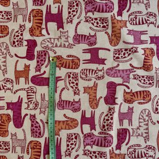 Tkanina dekoracyjna Linenlook Cat Wildlife Art pink