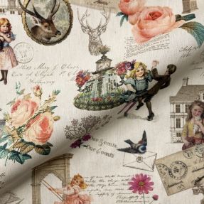 Tkanina dekoracyjna premium Linenlook Poetry Romantic Scene digital print