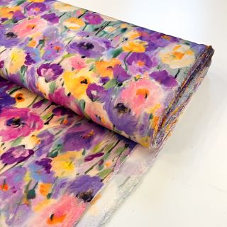 Wiskoza SATIN Lavender flowers digital print