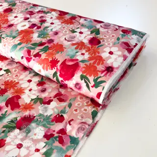 Wiskoza SATIN Red flowers digital print