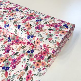 Wiskoza LUREX Tossed flowers white digital print