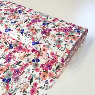 Wiskoza LUREX Tossed flowers white digital print