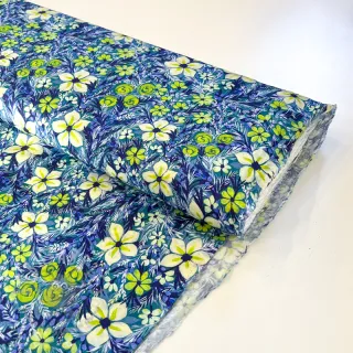 Wiskoza SATIN Blue flowers digital print