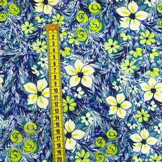 Wiskoza SATIN Blue flowers digital print