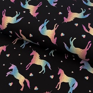 Dzianina Unicorns parade black digital print