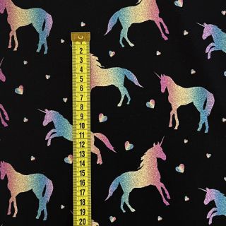 Dzianina Unicorns parade black digital print