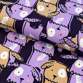 Dzianina Funny dogs dark purple