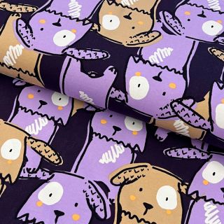 Dzianina Funny dogs dark purple