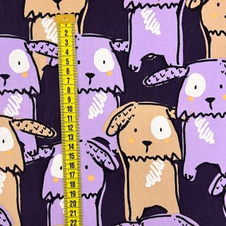 Dzianina Funny dogs dark purple