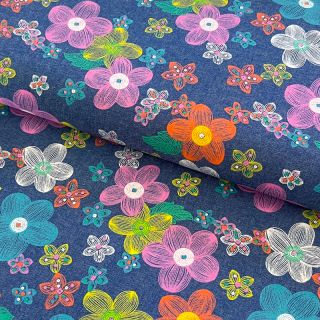 Bavlnená látka JEANS Painted flowers