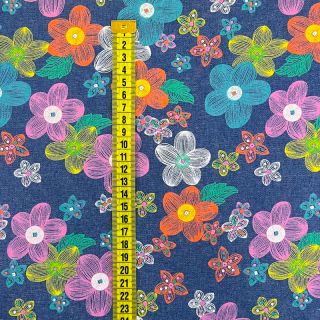 Bawełna JEANS Painted flowers