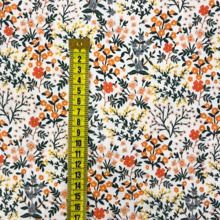 Dvojitá gázovina/mušelín Oldstyle flowers white digital print
