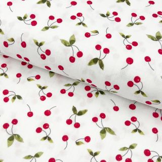 Podwójna gaza/muslin Cherries white digital print