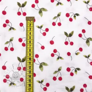 Muślin double gauze Cherries white digital print