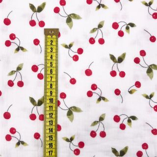 Podwójna gaza/muslin Cherries white digital print