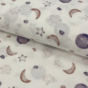 Muślin double gauze Moon white digital print ORGANIC