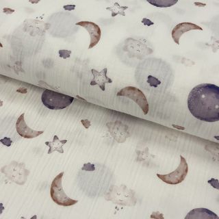 Podwójna gaza/muslin Moon white digital print ORGANIC