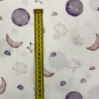 Podwójna gaza/muslin Moon white digital print ORGANIC
