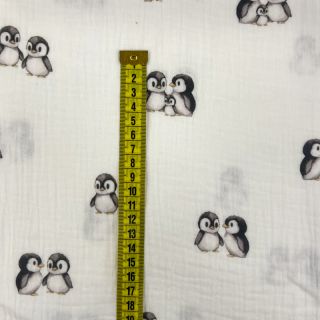 Podwójna gaza/muslin Penguin white digital print ORGANIC