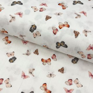 Podwójna gaza/muslin Butterflies white digital print