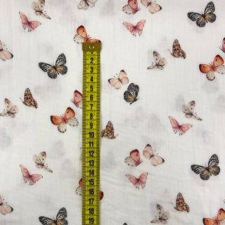 Podwójna gaza/muslin Butterflies white digital print