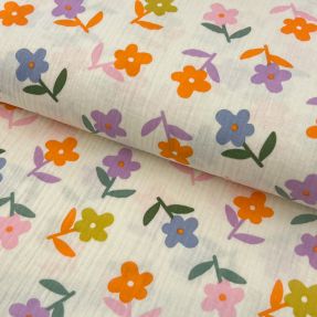 Muślin double gauze Retro flowie ecru