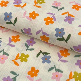Muślin double gauze Retro flowie ecru