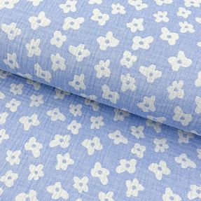Dvojitá gázovina/mušelín JACQUARD Flowers royal blue