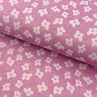 Podwójna gaza/muslin JACQUARD Flowers cerise