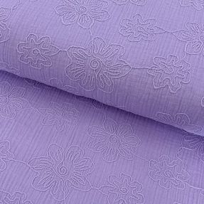 Dvojitá gázovina/mušelín EMBROIDERY Flowers lilac