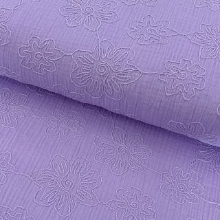 Dvojitá gázovina/mušelín EMBROIDERY Flowers lilac